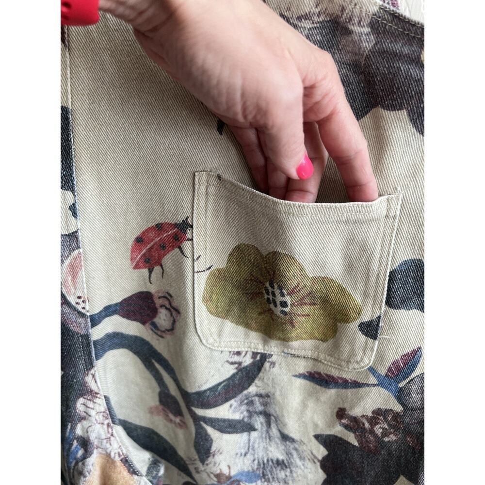 SM WARDROBE Floral Ladybug Cotton Canvas Wide Leg Gardening Overalls Jumper Sz L - Picture 9 of 16